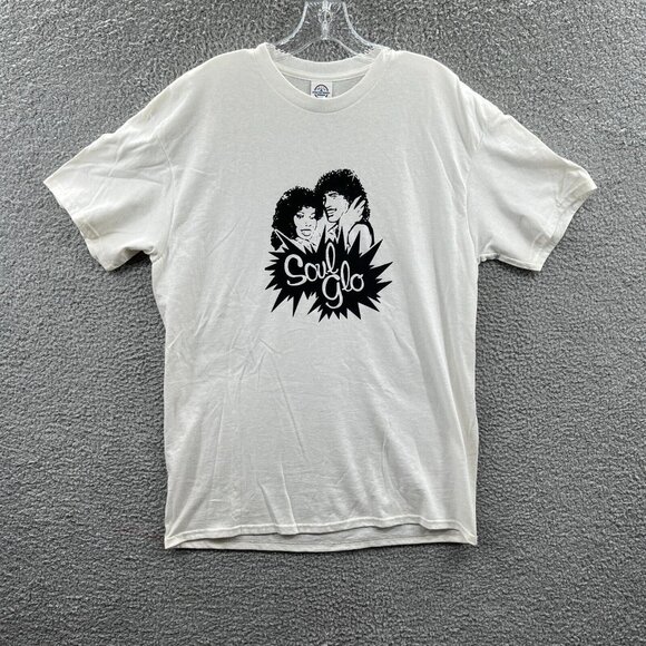 Soul Glo Womens Top Large White Coming to America Parody 80s Retro Tee Shirt - Picture 1 of 9